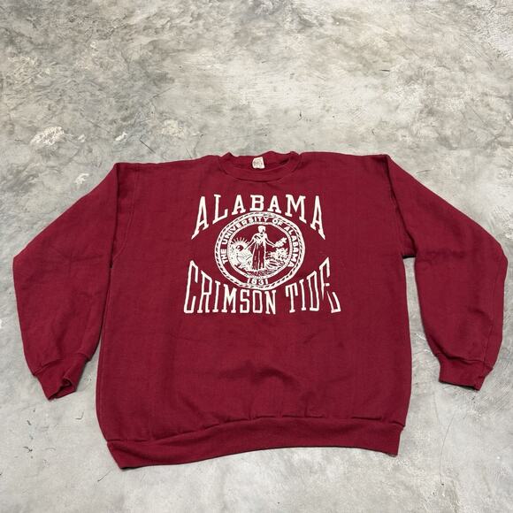 VINTAGE 80s University Of Alabama Men's XXL Crewneck Red Made In USA Russell Ath - Picture 1 of 6